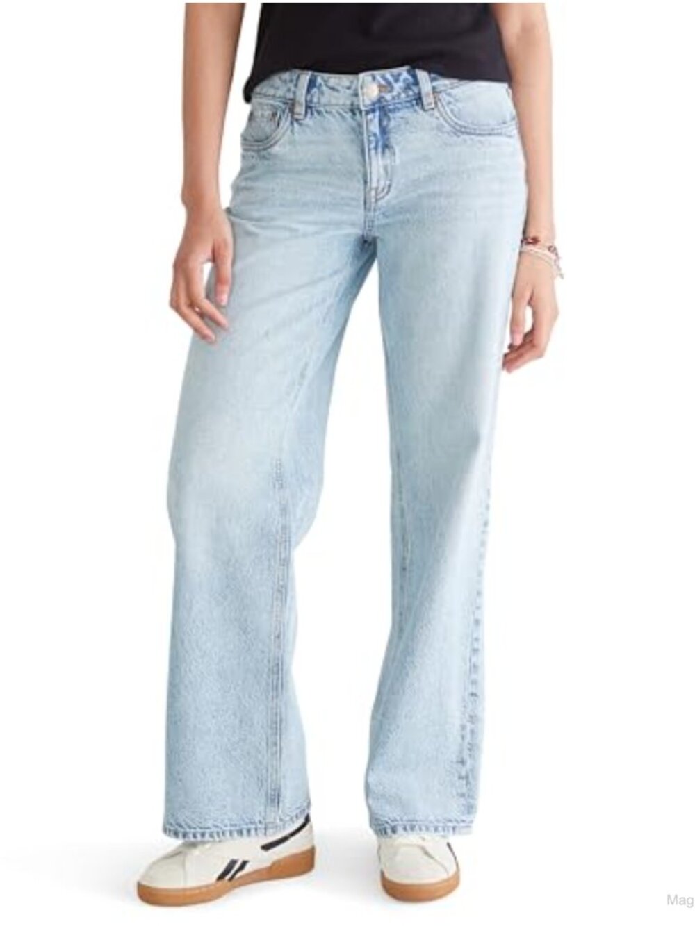 Low Rise Baggy Wide Leg Rigid Denim Jeans with Bow Pocket